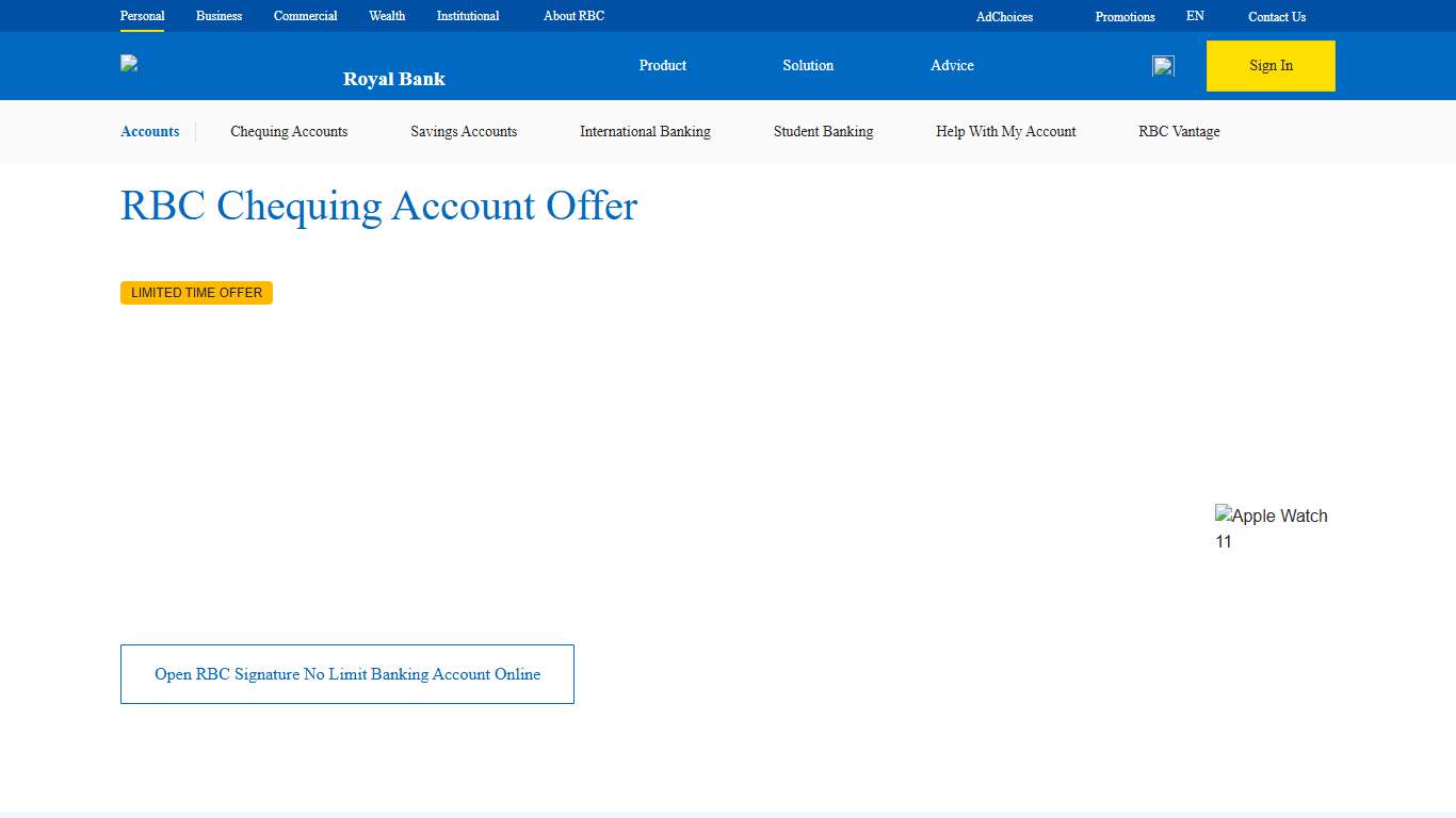 New Bank Account Offers in Canada Open an Eligible RBC Chequing Account and Get the New Apple Watch